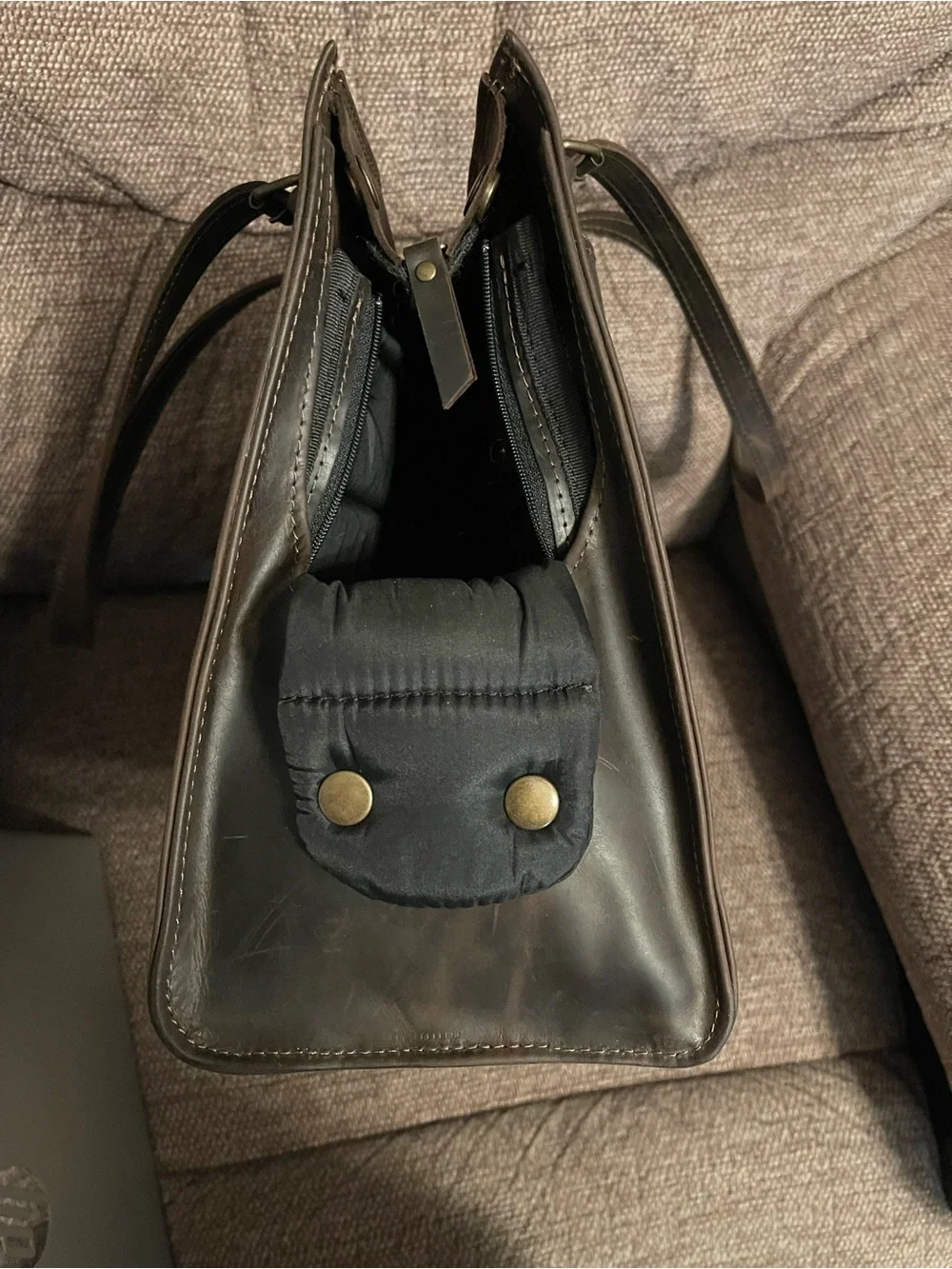 Dark Brown Leather Dog Tote Bag
